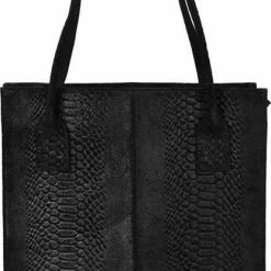 Aanbiedingen 🌟 Aanbiedingen ❤️ DSTRCT Medium Schoudertas / Crossbody Tas Dames - Leer - Portland Road - Crocoprint - Zwart 🎁 😍