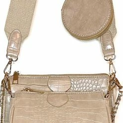 Aanbiedingen 🎁 Kopen 😍 Merkloos Vrouwen CrossbodyTas - Kleur: Beige/Goud - Damestas Crossbody - Schoudertas Met Brede Riem - Creme Kleurige Tas - Tas Met Afneembare Ketting - Beige Tas Met Goudkleurige Ketting - Hoge Kwaliteit - Luxe Cross Body Bag - Leder - Leatherlook 🌟 😉