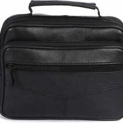 Flash-uitverkoop 🛒 Kopen 🎁 THL Design - Kleine Leren Schoudertas Heren / Dames - Mannen Tasje - Breed Model - Echt Leer Zwart ✔️ 🔥 -Tassen-dames Winkel 550x317 5