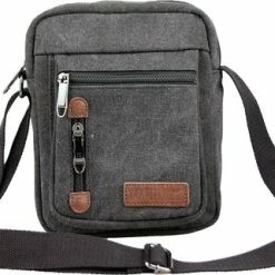 Beste deal 🛒 Gloednieuw 🌟 Yakfield – Schoudertas - Crossbody Tas- Klein Model - Kado - Heren – Dames - Zwart - Vintage Canvas Katoen - Nektasje Voor Telefoon - 4 Afsluitbare Vakken - 24x18x5 Cm 🔥 👍 -Tassen-dames Winkel 550x321 3