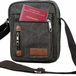 Beste deal 🛒 Gloednieuw 🌟 Yakfield – Schoudertas - Crossbody Tas- Klein Model - Kado - Heren – Dames - Zwart - Vintage Canvas Katoen - Nektasje Voor Telefoon - 4 Afsluitbare Vakken - 24x18x5 Cm 🔥 👍 -Tassen-dames Winkel 550x352 7