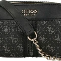 Gloednieuw 🌟 Hete verkoop ✨ Guess Kleine Schoudertas / Crossbody Tas Dames - Noelle - All-over Logoprint - Zwart 👏 🎁