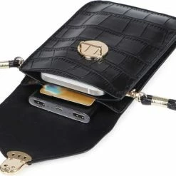 Nieuw ⭐ Begroting ✔️ Smartphone Tasje Croco - Zwart | Kunstleer | 17,5 X 11,5 X 4 Cm | Fashion Favorite ⭐ 👏 -Tassen-dames Winkel 550x369 10