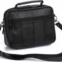 Flash-uitverkoop 🛒 Kopen 🎁 THL Design - Kleine Leren Schoudertas Heren / Dames - Mannen Tasje - Breed Model - Echt Leer Zwart ✔️ 🔥 -Tassen-dames Winkel 550x386 1