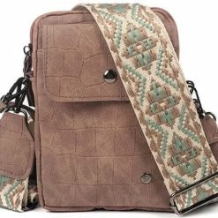 Korting 🤩 Begroting 👍 Taupe Telefoontasje - Schoudertasje Met Band - Crossbody Telefoontasje - Taupe - Vegan Leer - I'm Dutch 👍 🔔