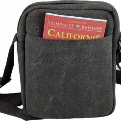 Beste deal 🛒 Gloednieuw 🌟 Yakfield – Schoudertas - Crossbody Tas- Klein Model - Kado - Heren – Dames - Zwart - Vintage Canvas Katoen - Nektasje Voor Telefoon - 4 Afsluitbare Vakken - 24x18x5 Cm 🔥 👍 -Tassen-dames Winkel 550x403 3