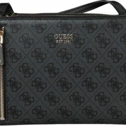 Nieuw 😀 Gloednieuw 👏 Guess Naya Double Zip Dames Crossbody - Coal ❤️ ⭐ -Tassen-dames Winkel 550x404