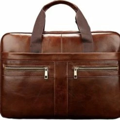 Uitgang 😍 Korting ⭐ Laptoptas 15 Inch Schoudertas Heren Handtas Waterdichte Tas Leder Aktetas Bruin Leer - Urban U® 🔔 🎉