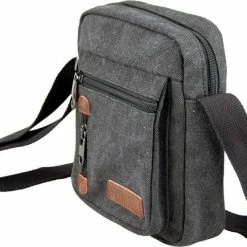 Beste deal 🛒 Gloednieuw 🌟 Yakfield – Schoudertas - Crossbody Tas- Klein Model - Kado - Heren – Dames - Zwart - Vintage Canvas Katoen - Nektasje Voor Telefoon - 4 Afsluitbare Vakken - 24x18x5 Cm 🔥 👍 -Tassen-dames Winkel 550x432 2