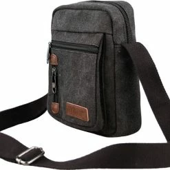 Beste deal 🛒 Gloednieuw 🌟 Yakfield – Schoudertas - Crossbody Tas- Klein Model - Kado - Heren – Dames - Zwart - Vintage Canvas Katoen - Nektasje Voor Telefoon - 4 Afsluitbare Vakken - 24x18x5 Cm 🔥 👍 -Tassen-dames Winkel 550x449 3