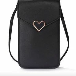 Hete verkoop 👍 Begroting 🔔 Amodi - Mobiele Telefoon Tasje - Crossbodytas - Telefoontasje - Hart Sluiting - Vrouwen - Zwart - 20 X 12 X 0.50 (H X B X D) 😍 👍