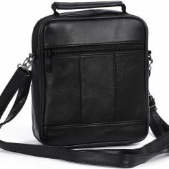 Uitgang 🔥 Kopen ⌛ THL Design - Kleine Leren Schoudertas Heren / Dames - Mannen Tasje - Crossbodytas - Echt Leer Zwart 🤩 👍 -Tassen-dames Winkel 550x460 1