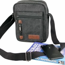 Beste deal 🛒 Gloednieuw 🌟 Yakfield – Schoudertas - Crossbody Tas- Klein Model - Kado - Heren – Dames - Zwart - Vintage Canvas Katoen - Nektasje Voor Telefoon - 4 Afsluitbare Vakken - 24x18x5 Cm 🔥 👍 -Tassen-dames Winkel 550x462 3