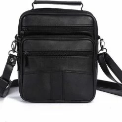 Uitgang 🔥 Kopen ⌛ THL Design - Kleine Leren Schoudertas Heren / Dames - Mannen Tasje - Crossbodytas - Echt Leer Zwart 🤩 👍 -Tassen-dames Winkel 550x463 1