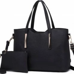 Hete verkoop ✨ Kopen 🌟 Miss Lulu Dames Handtas | Schoudertas | Portemonnee – Kunstleer -Zwart (S1719 BK) ⭐ 👍