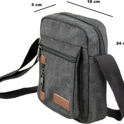 Beste deal 🛒 Gloednieuw 🌟 Yakfield – Schoudertas - Crossbody Tas- Klein Model - Kado - Heren – Dames - Zwart - Vintage Canvas Katoen - Nektasje Voor Telefoon - 4 Afsluitbare Vakken - 24x18x5 Cm 🔥 👍 -Tassen-dames Winkel 550x470