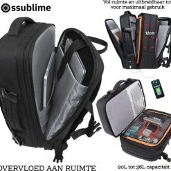 Beste deal ❤️ Beste Verkoop 🎁 Ssublime Weekender - 👜 👜 Handbagage Rugzak - Laptopvak 15.6 Tot 17 Inch - 20 Tot 36L - Rugtas Dames / Heren - Waterafstotend - Zwart 😉 🔔 -Tassen-dames Winkel 550x495 8