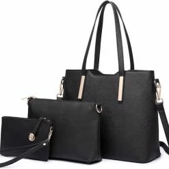 Groothandel 🔥 Flash-uitverkoop 🔔 Miss Lulu Dames Handtas |Schoudertas | Portemonnee – Kunstleer -Zwart (LT6648 BK) 🎉 💯