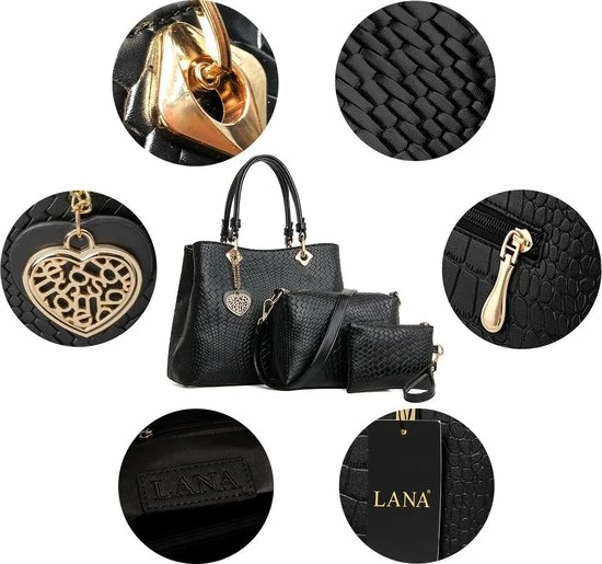 Aanbiedingen ๐ฅฐ Uitgang โ Lana® Dames Handtassen Set Met Schoudertas, Handtas + Clutch In PU Leer - Zwart โค๏ธ ๐ฅ 7 Aanbiedingen ๐ฅฐ Uitgang โ Lana® Dames Handtassen Set Met Schoudertas, Handtas + Clutch In PU Leer - Zwart โค๏ธ ๐ฅ - Afbeelding 5