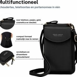 Nieuw 🎉 Beste Verkoop ⌛ ZILOU® Telefoontasje - Schoudertas - Dames - Kunstleer - Zwart 😍 ⌛ -Tassen-dames Winkel 550x518 11