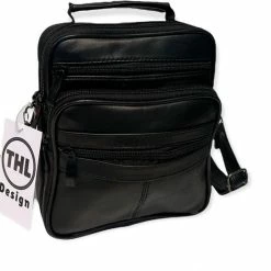 Uitgang 🔥 Kopen ⌛ THL Design - Kleine Leren Schoudertas Heren / Dames - Mannen Tasje - Crossbodytas - Echt Leer Zwart 🤩 👍 -Tassen-dames Winkel 550x521 2