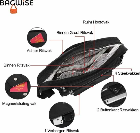 Begroting ⌛ Beste Pirce 💯 Bagwise® Schoudertas - Dames - (CR3005) - Zwart 🌟 👏 9 Begroting ⌛ Beste Pirce 💯 Bagwise® Schoudertas - Dames - (CR3005) - Zwart 🌟 👏 - Afbeelding 7