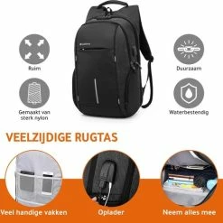 Beste Verkoop ✔️ Gloednieuw 😍 Ssublime Vault - Anti Diefstal Waterdichte Rugzak - Laptoptas Met 15.6 Tot 17 Inch Laptopvak - Rugtas Met USB én Audio Aansluiting - Voor Dames En Heren - Inclusief TSA Ritsslot - Zwart ⭐ 👏 -Tassen-dames Winkel 550x522 8