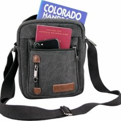 Beste deal 🛒 Gloednieuw 🌟 Yakfield – Schoudertas - Crossbody Tas- Klein Model - Kado - Heren – Dames - Zwart - Vintage Canvas Katoen - Nektasje Voor Telefoon - 4 Afsluitbare Vakken - 24x18x5 Cm 🔥 👍 -Tassen-dames Winkel 550x524 5