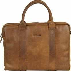 Nieuw 🔔 Coupon 😍 DSTRCT Limited Leren Business Laptoptas - 15,6 Inch Laptopvak Met Rits - Sleutelhanger - Cognac 🥰 🛒
