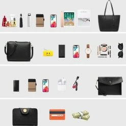 Nieuw 👍 Uitgang 🎉 Miss Lulu Handtas | Crossbodytas | Clutch | Portemonnee - Damestas 4-delige Set - Kunstleer - Grote Capaciteit - Zwart (LG6931 BK) 🔔 👍 -Tassen-dames Winkel 550x529 8