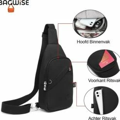 Hete verkoop ❤️ Goedkoopste 🔥 Bagwise® Crossbodytas - Sling Bag - Dames - Heren - S - (1239) - Zwart 🌟 😀 -Tassen-dames Winkel 550x535 6