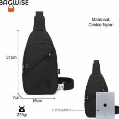 Hete verkoop ❤️ Goedkoopste 🔥 Bagwise® Crossbodytas - Sling Bag - Dames - Heren - S - (1239) - Zwart 🌟 😀 -Tassen-dames Winkel 550x539 4