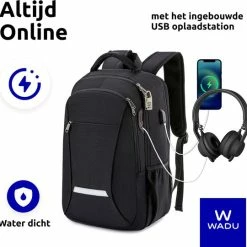 Hete verkoop 😍 Gloednieuw ❤️ Wadu Anti Diefstal Waterdichte Rugzak Inclusief Usb Oplaadstation - 14 T/m 15.6 Inch - Zwart 🤩 ⌛ -Tassen-dames Winkel 550x540 11
