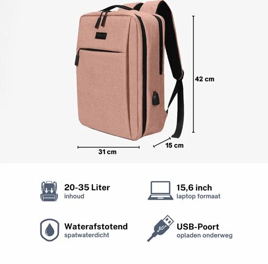 Beste Verkoop ๐ Flash-uitverkoop ๐ ZILOU® Rugzak - 15,6 Inch Laptop Rugtas - USB Poort - Waterafstotend - Roze ๐ฏ โจ 8 Beste Verkoop ๐ Flash-uitverkoop ๐ ZILOU® Rugzak - 15,6 Inch Laptop Rugtas - USB Poort - Waterafstotend - Roze ๐ฏ โจ - Afbeelding 6