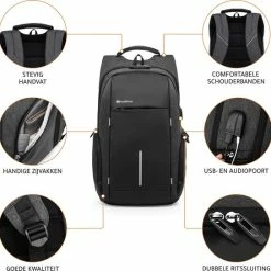 Beste Verkoop ✔️ Gloednieuw 😍 Ssublime Vault - Anti Diefstal Waterdichte Rugzak - Laptoptas Met 15.6 Tot 17 Inch Laptopvak - Rugtas Met USB én Audio Aansluiting - Voor Dames En Heren - Inclusief TSA Ritsslot - Zwart ⭐ 👏 -Tassen-dames Winkel 550x544 8