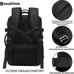 Beste deal ❤️ Beste Verkoop 🎁 Ssublime Weekender - 👜 👜 Handbagage Rugzak - Laptopvak 15.6 Tot 17 Inch - 20 Tot 36L - Rugtas Dames / Heren - Waterafstotend - Zwart 😉 🔔 -Tassen-dames Winkel 550x545 10