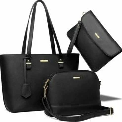 Beste Verkoop ✔️ Hete verkoop 🥰 Lana® La Luna - Driedelige Handtassen Set Met Dames Schoudertas, Handtas - Saffiano Leer - Zwart 🎉 🔥