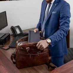 Uitgang 😍 Korting ⭐ Laptoptas 15 Inch Schoudertas Heren Handtas Waterdichte Tas Leder Aktetas Bruin Leer - Urban U® 🔔 🎉 -Tassen-dames Winkel 550x550 1087
