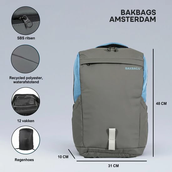 Top 10 🥰 Goedkoop ⭐ BAKBAGS Amsterdam Laptop Rugzak Voor 13 Tm 17 Inch Laptops - Laptoptas Incl Accessoires En Regenhoes - 10 Vakken - 25 Liter Inhoud - Duurzaam & Gerecycled Materiaal - Blauw-Grijs 🤩 🔥 5 Top 10 🥰 Goedkoop ⭐ BAKBAGS Amsterdam Laptop Rugzak Voor 13 Tm 17 Inch Laptops - Laptoptas Incl Accessoires En Regenhoes - 10 Vakken - 25 Liter Inhoud - Duurzaam & Gerecycled Materiaal - Blauw-Grijs 🤩 🔥 - Afbeelding 3