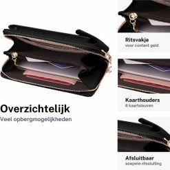 Nieuw 🎉 Beste Verkoop ⌛ ZILOU® Telefoontasje - Schoudertas - Dames - Kunstleer - Zwart 😍 ⌛ -Tassen-dames Winkel 550x550 1182
