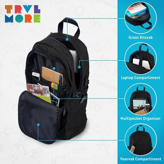 Gloednieuw โ๏ธ Gloednieuw ๐ TRVLMORE Rugzak - 25 L - 15,6 Inch - Laptop Rugtas - Waterafstotend - Zwart ๐ ๐ฅ 6 Gloednieuw โ๏ธ Gloednieuw ๐ TRVLMORE Rugzak - 25 L - 15,6 Inch - Laptop Rugtas - Waterafstotend - Zwart ๐ ๐ฅ - Afbeelding 4