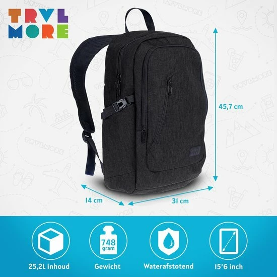 Gloednieuw โ๏ธ Gloednieuw ๐ TRVLMORE Rugzak - 25 L - 15,6 Inch - Laptop Rugtas - Waterafstotend - Zwart ๐ ๐ฅ 13 Gloednieuw โ๏ธ Gloednieuw ๐ TRVLMORE Rugzak - 25 L - 15,6 Inch - Laptop Rugtas - Waterafstotend - Zwart ๐ ๐ฅ - Afbeelding 11