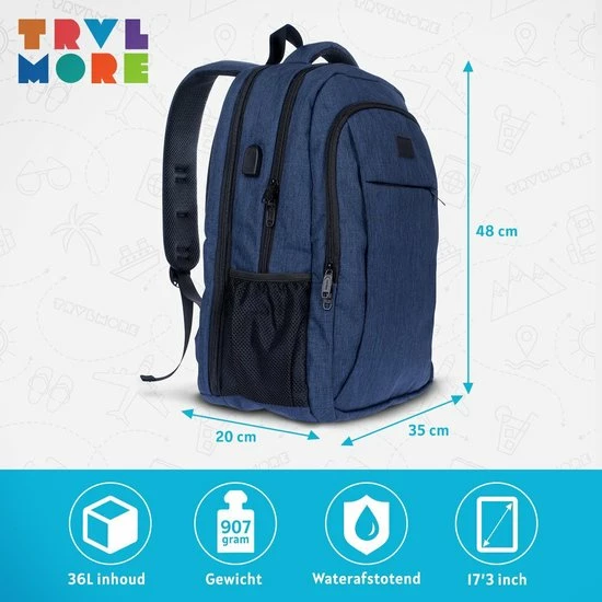 Beste Verkoop ๐ฅฐ Beste Verkoop ๐ TRVLMORE Rugzak - 36 L - 17,3 Inch - Laptop Rugtas - Waterafstotend - Blauw ๐ โญ 14 Beste Verkoop ๐ฅฐ Beste Verkoop ๐ TRVLMORE Rugzak - 36 L - 17,3 Inch - Laptop Rugtas - Waterafstotend - Blauw ๐ โญ - Afbeelding 12