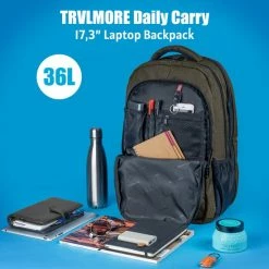 Nieuw 🎉 Beste Verkoop ✔️ TRVLMORE Rugzak - 36 L - 17,3 Inch - Laptop Rugtas - Waterafstotend - Groen ⌛ 🤩 -Tassen-dames Winkel 550x550 281