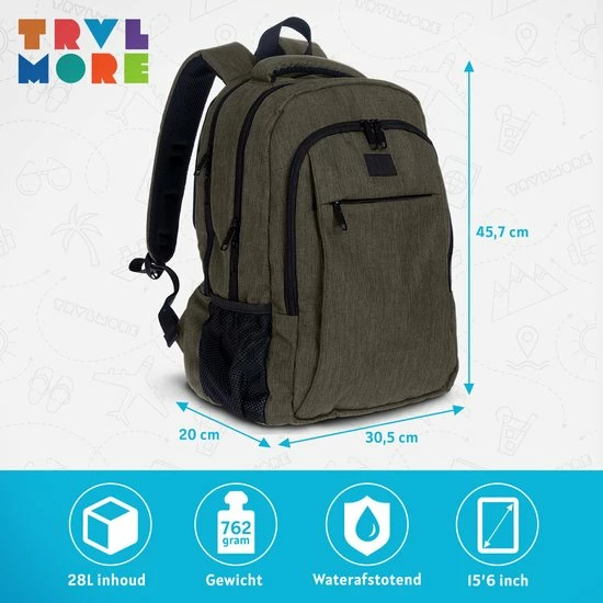 Uitgang 🔥 Coupon 🌟 TRVLMORE Rugzak - 28L - 15,6 Inch - Laptop Rugtas - Waterafstotend - Groen 😀 🔥 9 Uitgang 🔥 Coupon 🌟 TRVLMORE Rugzak - 28L - 15,6 Inch - Laptop Rugtas - Waterafstotend - Groen 😀 🔥 - Afbeelding 7