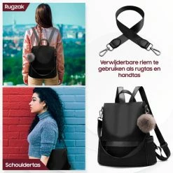 Groothandel 💯 Korting ⭐ Anti-diefstal Rugzak - Rugtas Dames - Waterdicht - Klein - Anti-theft 🎒 🎒 Backpack - Rug-, Schouder-, Handtas In één - Nylon - Incl. Verstelbare Riem - Zwart - Glennoo ✨ 🔥 -Tassen-dames Winkel 550x550 410