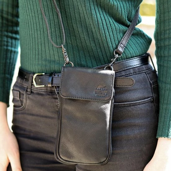 Beste deal 👏 Promo 🛒 Bear Design Elske-Ahana Leren Telefoontasje - Zwart 🎉 🌟 4 Beste deal 👏 Promo 🛒 Bear Design Elske-Ahana Leren Telefoontasje - Zwart 🎉 🌟 - Afbeelding 2