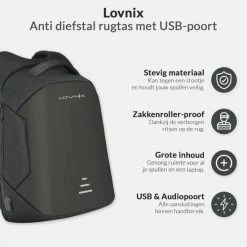 Beste recensies van 😀 Korting 🔥 Anti Diefstal Rugzak Inclusief Usb Oplaadstation - Geschikt Voor Laptop - Anti Theft En Spat Waterdicht| Lovnix Bag104 | Zwart ✨ 🎁 -Tassen-dames Winkel 550x550 816