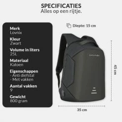 Beste recensies van 😀 Korting 🔥 Anti Diefstal Rugzak Inclusief Usb Oplaadstation - Geschikt Voor Laptop - Anti Theft En Spat Waterdicht| Lovnix Bag104 | Zwart ✨ 🎁 -Tassen-dames Winkel 550x550 819