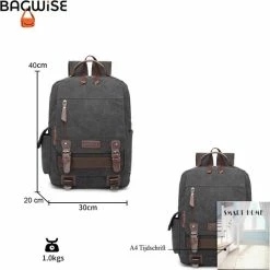 Korting ⌛ Groothandel 💯 Bagwise® - Rugzak - Rugtas - Schooltas - Canvas -25 L - Vintage - 15" Inch Laptopvak -1270 Zwart ⭐ 🤩 -Tassen-dames Winkel 550x551 6